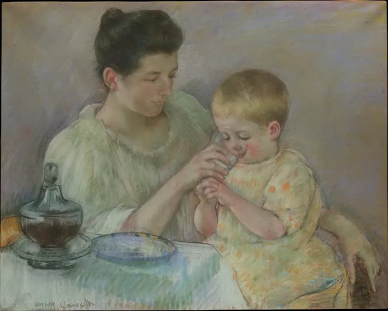 Mother Feeding Child (1898), Mary Cassatt. Représentation des liens affectifs dans l’acte nourricier.